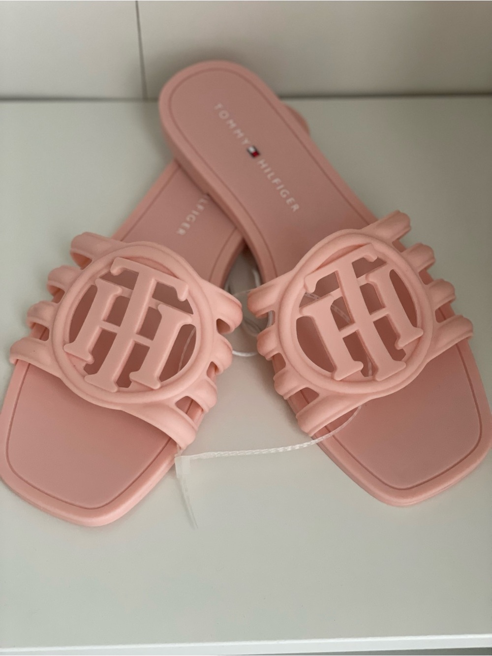 Tommy Hilfiger Blush Pink TH Logo Slide Sandals
